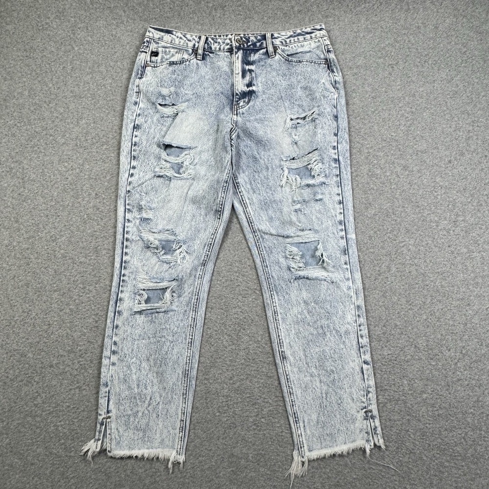 KANCAN Collie High Rise Distressed Raw Hem‎ Mom Jeans 11/29 (34x27) Acid Wash